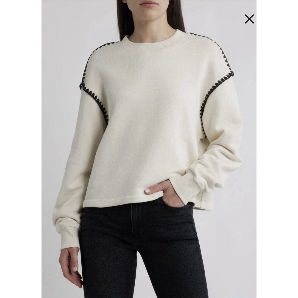 Rag & Bone Blanket Stitch Chalk Long Sleeve Terry Sweatshirt Size Small New $278